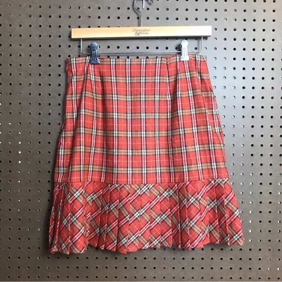 Ann Taylor LOFT~ Orange Plaid Pleated Wool Blend Mini Skirt size 4 - Picture 3 of 5